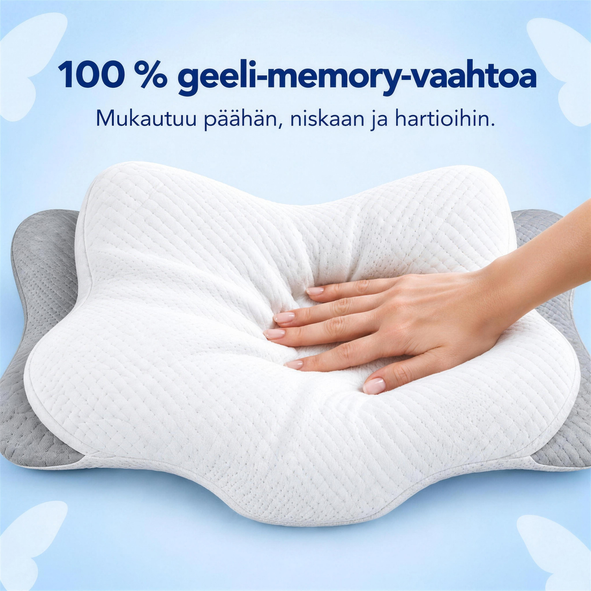 100 % żelowej pianki z pamięcią kształtu – dopasowuje się do głowy, karku i ramion