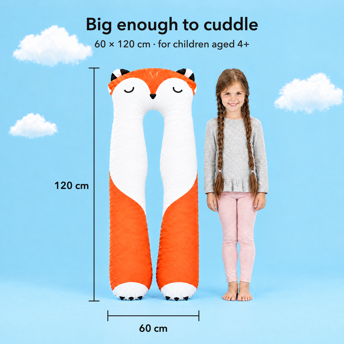 Fuchs – Rozmiar 60 × 120 cm w porównaniu z dzieckiem
